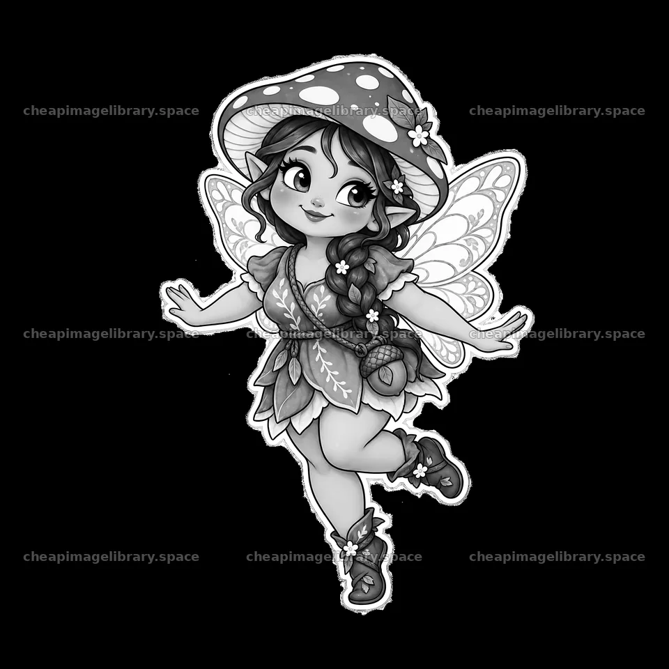 Kawaii chubby fairy with mushroom hat and butterfly wings – image library 7746x7746