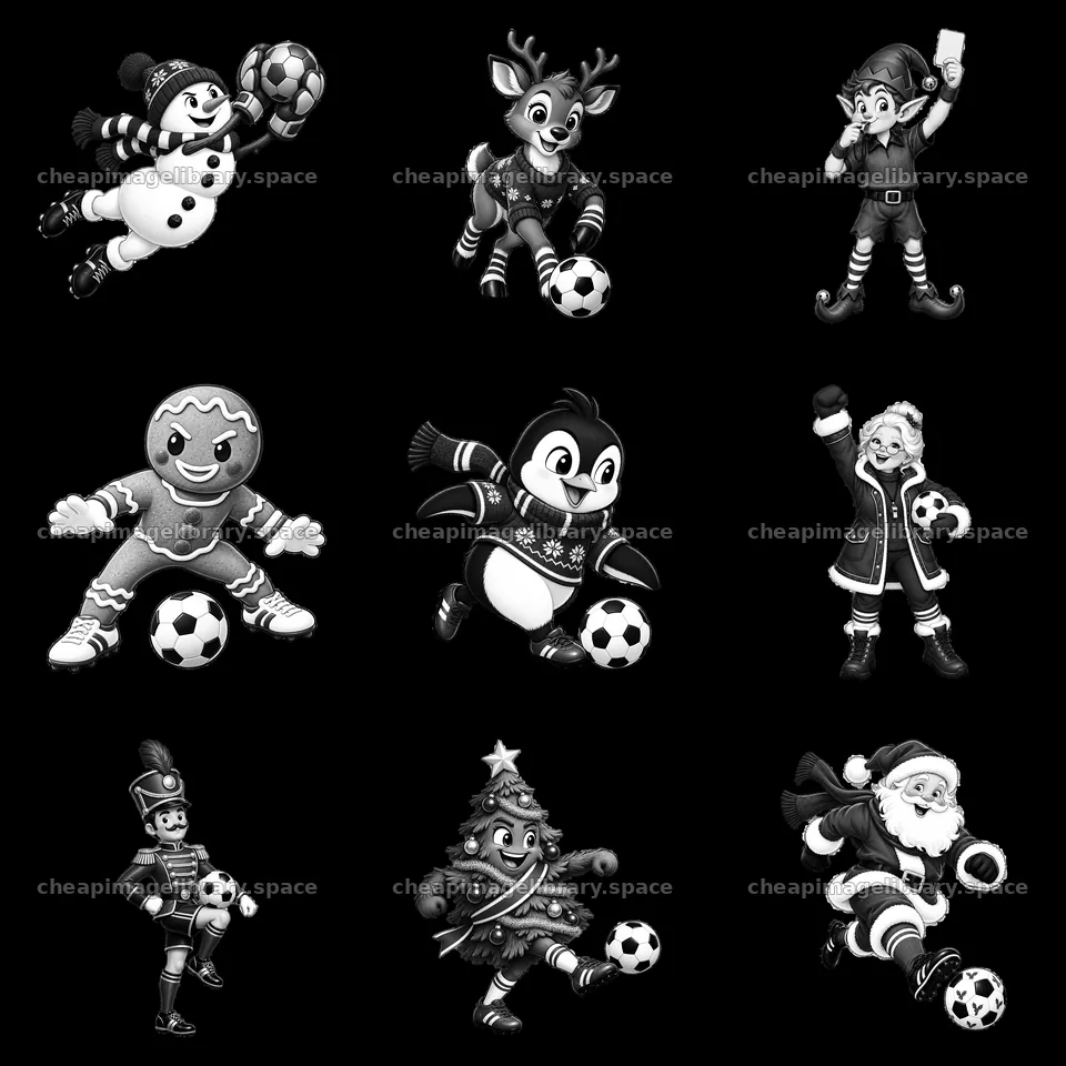 Christmas soccer characters in a grid layout – image library 7746x7746