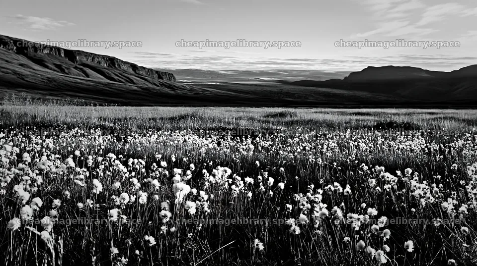 Meadow grass seedheads in a black and white landscape – image library 10608x5938