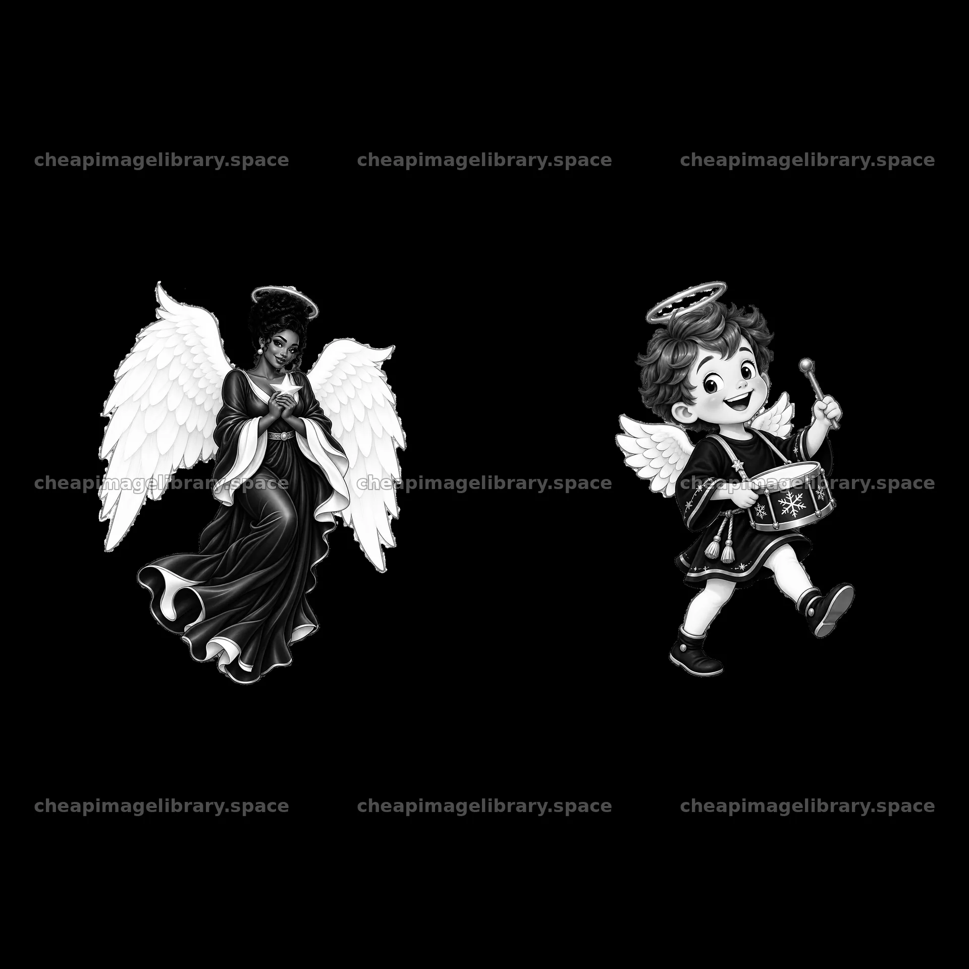 Christmas angel with drum and angel in black dress – image library 7746x7746