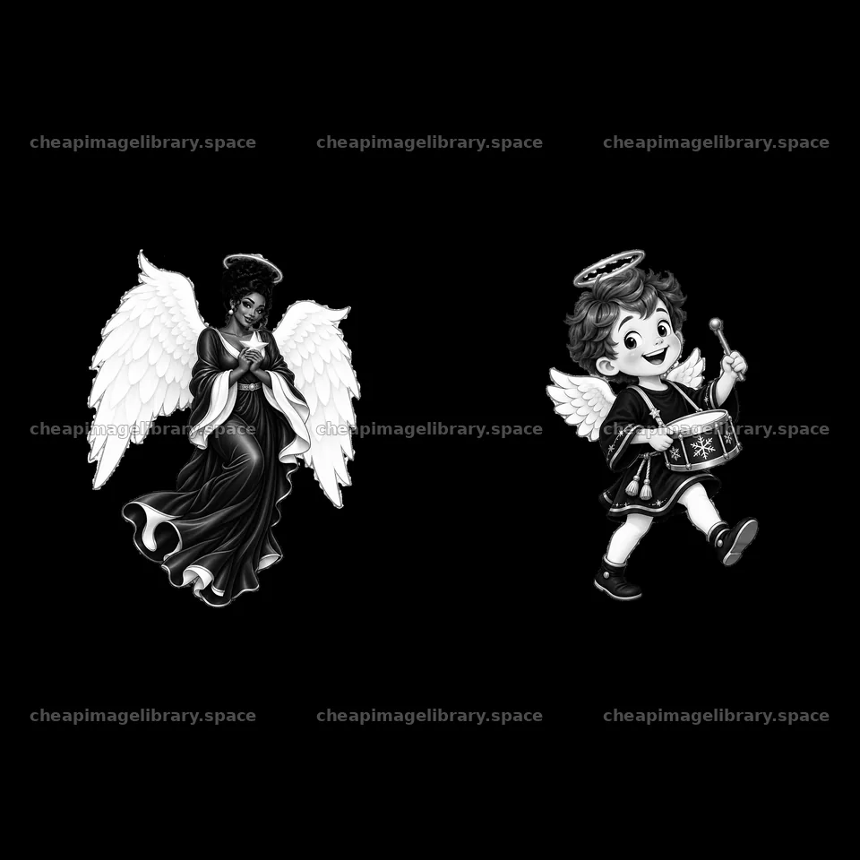 Christmas angel with drum and angel in black dress – image library 7746x7746