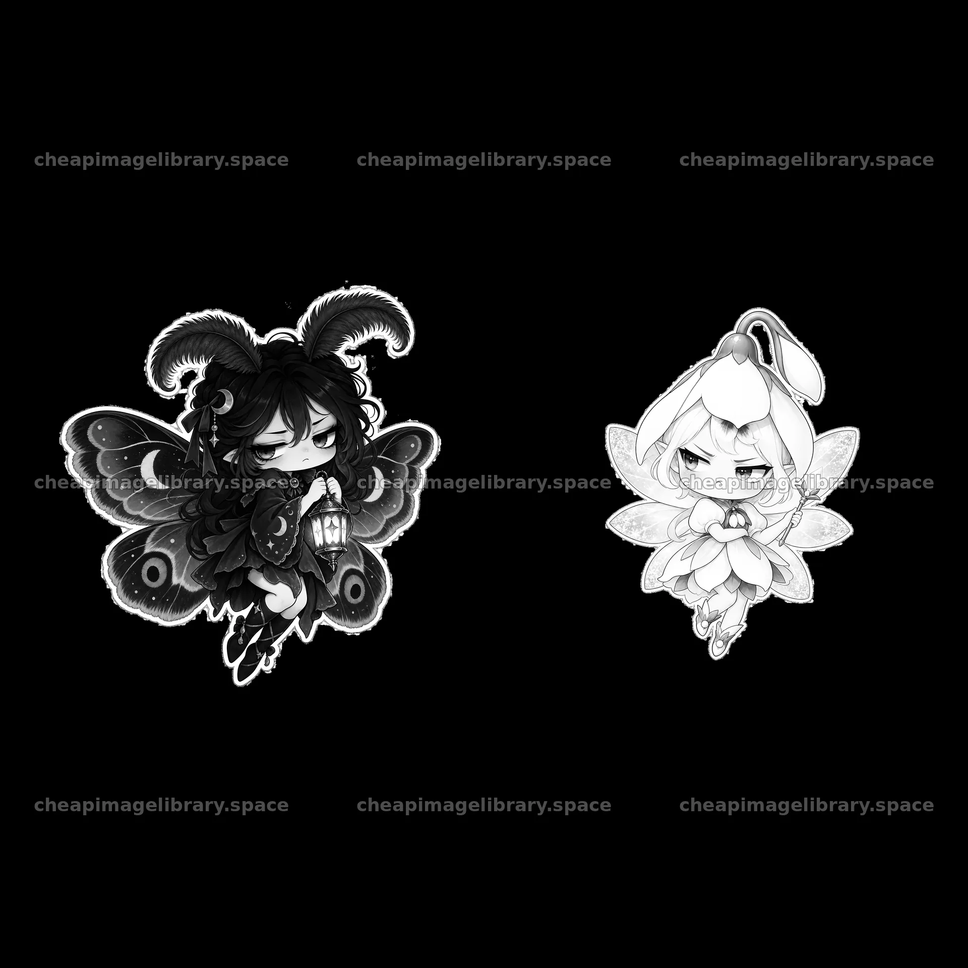 Kawaii grumpy fairy with butterfly wings and flower fairy design – image library 7746x7746