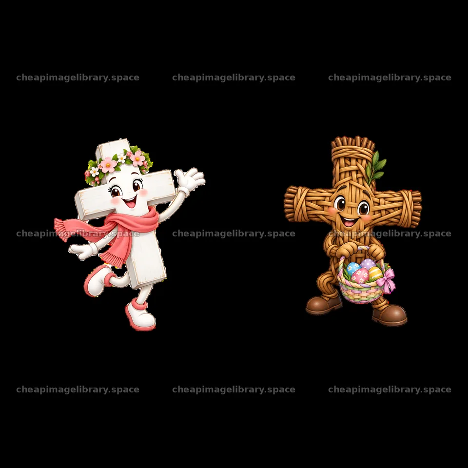 Easter cross characters with floral and basket designs – image library 7746x7746
