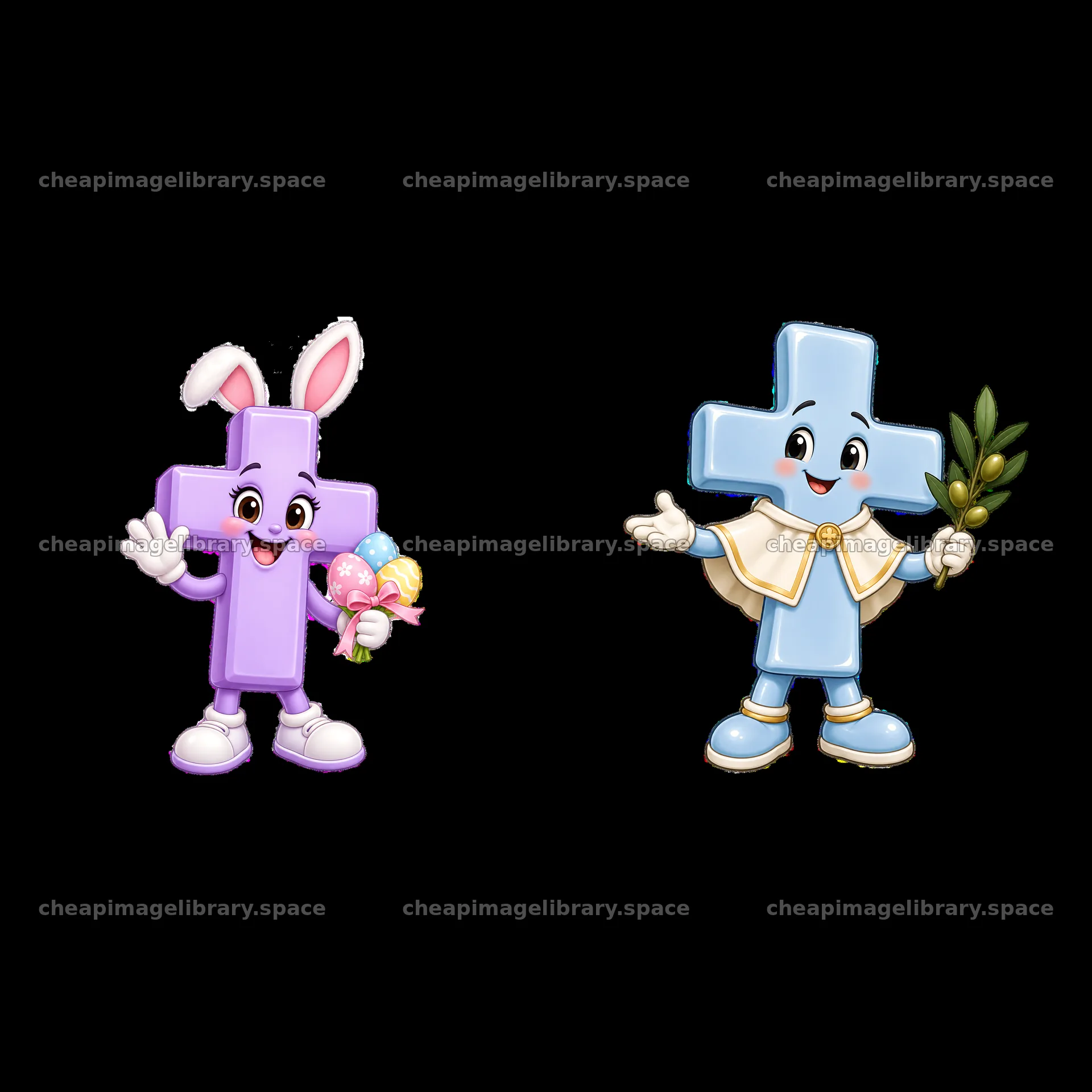 Easter cross characters with bunny and cross design – image library 7746x7746