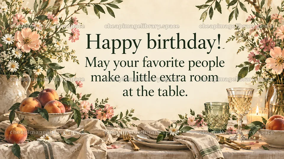 Floral Birthday Greeting with a Set Table – image library 10324x5812