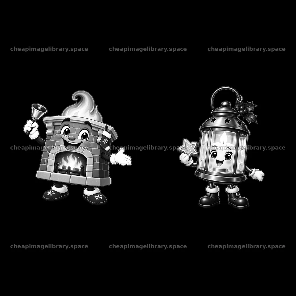 Christmas house characters holding bell and lantern – image library 7746x7746
