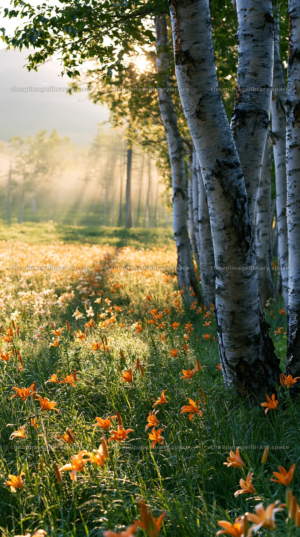 Kirigamine highland daylily meadow filled with orange flowers – image library 5938x10608
