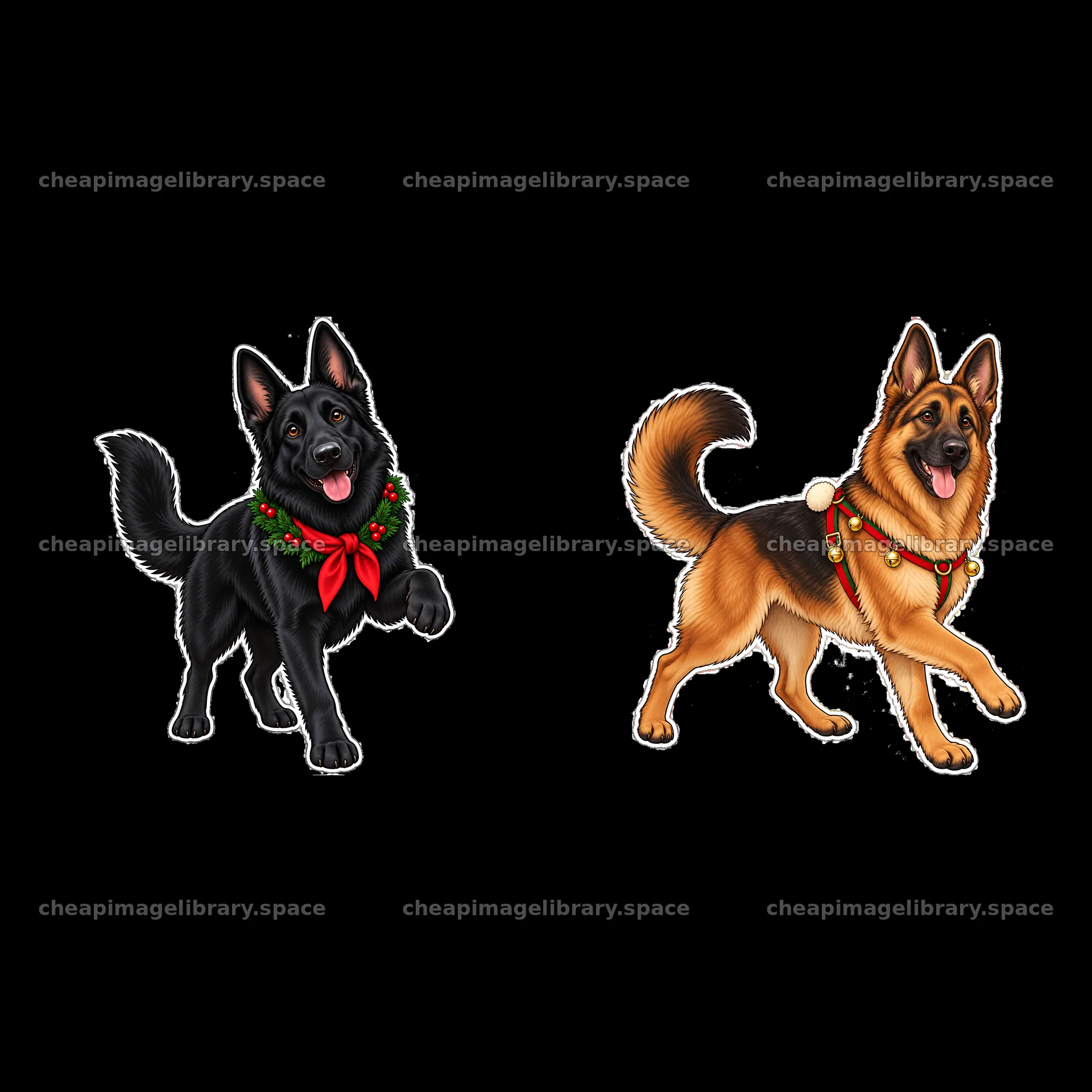 Christmas German Shepherds with festive accessories – image library 7746x7746