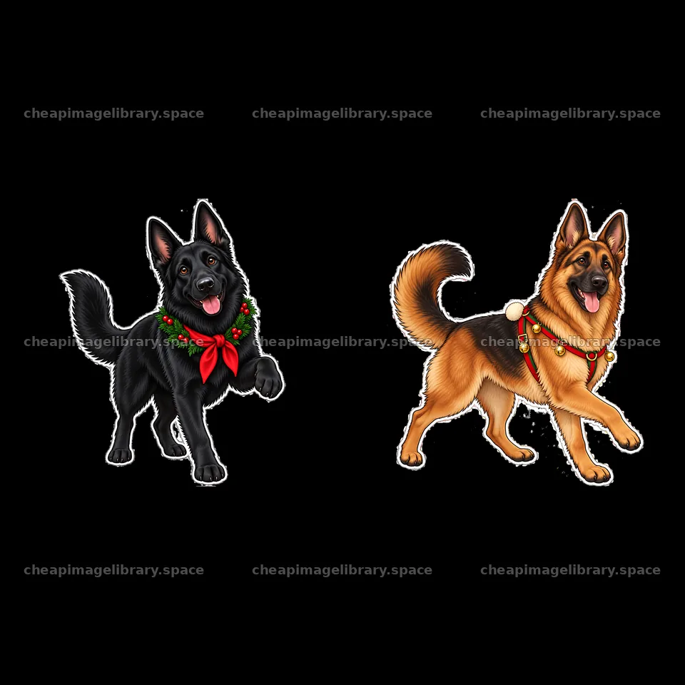 Christmas German Shepherds with festive accessories – image library 7746x7746