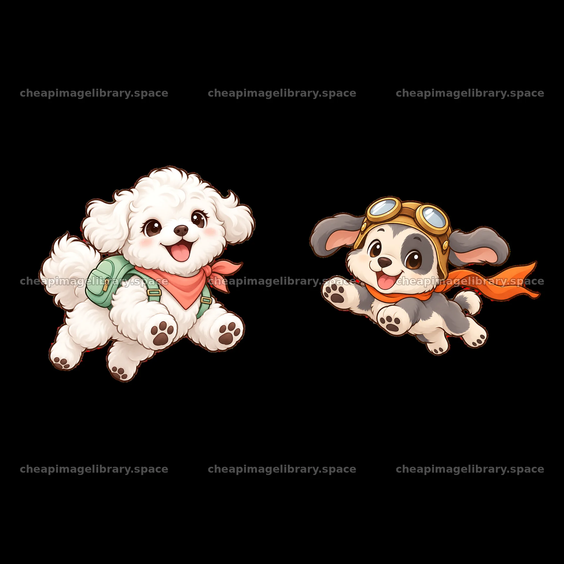 Cute cartoon dogs in playful poses with accessories – image library 7746x7746