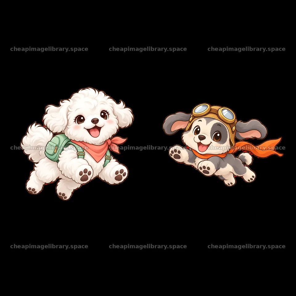 Cute cartoon dogs in playful poses with accessories – image library 7746x7746