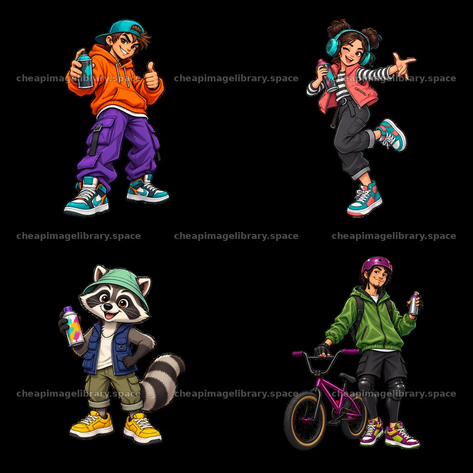 Cool graffiti sprayer characters in an urban street style layout – image library 7746x7746