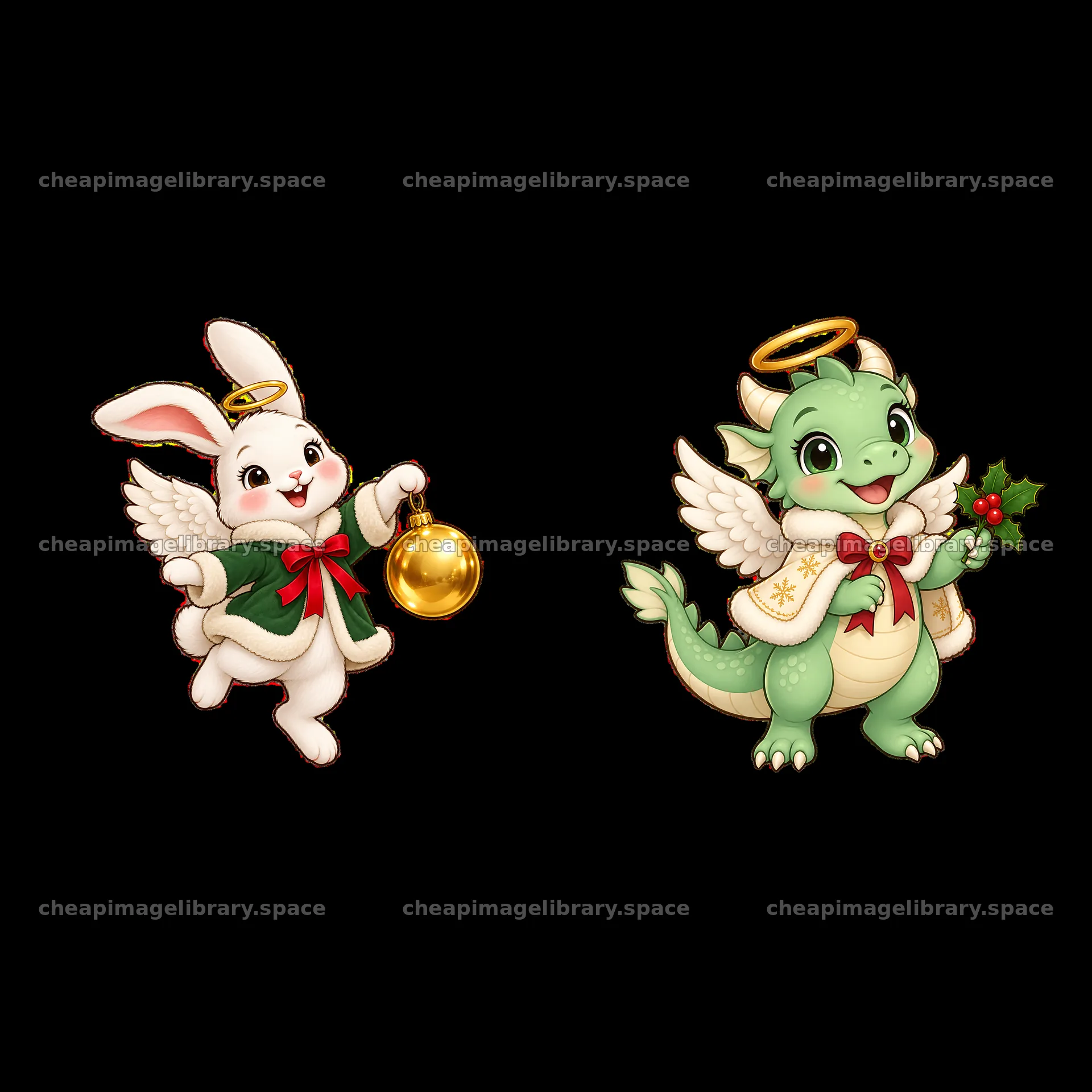 Christmas angel rabbit and dragon with festive accessories – image library 7746x7746