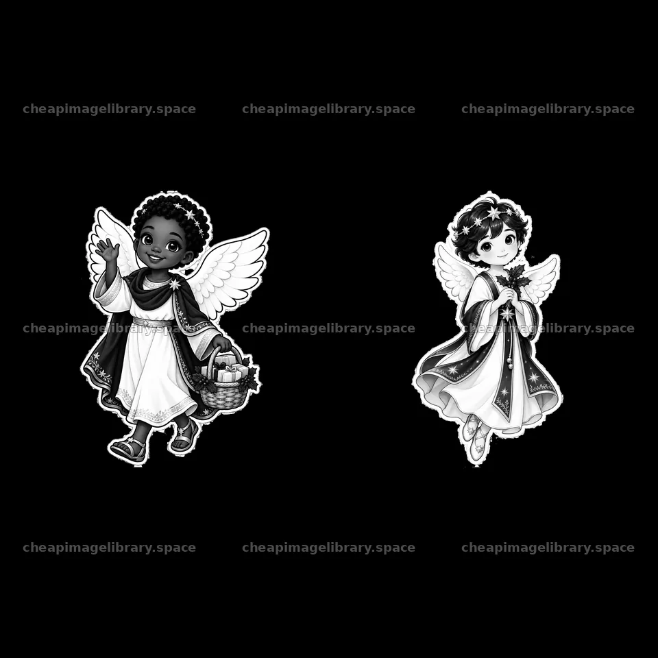 Christ Child and angel bring gifts in Christmas celebration – image library 7746x7746