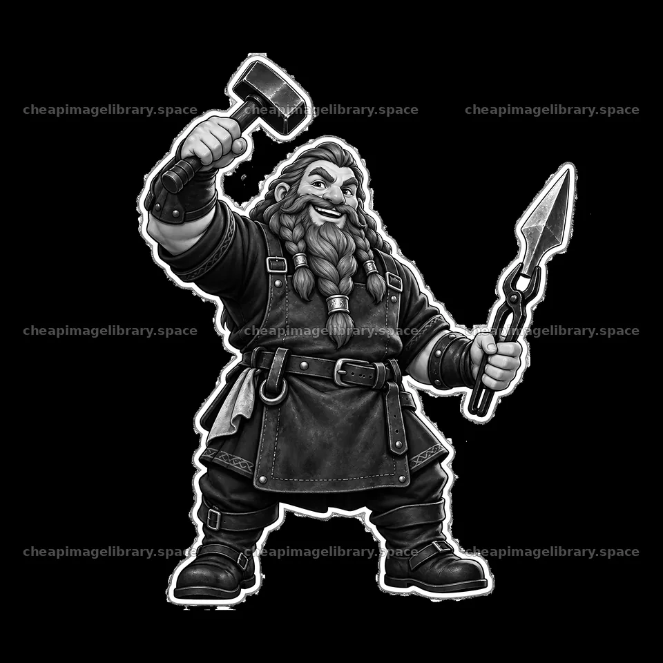 Odin raises his hammer and spear in a powerful stance – image library 7746x7746