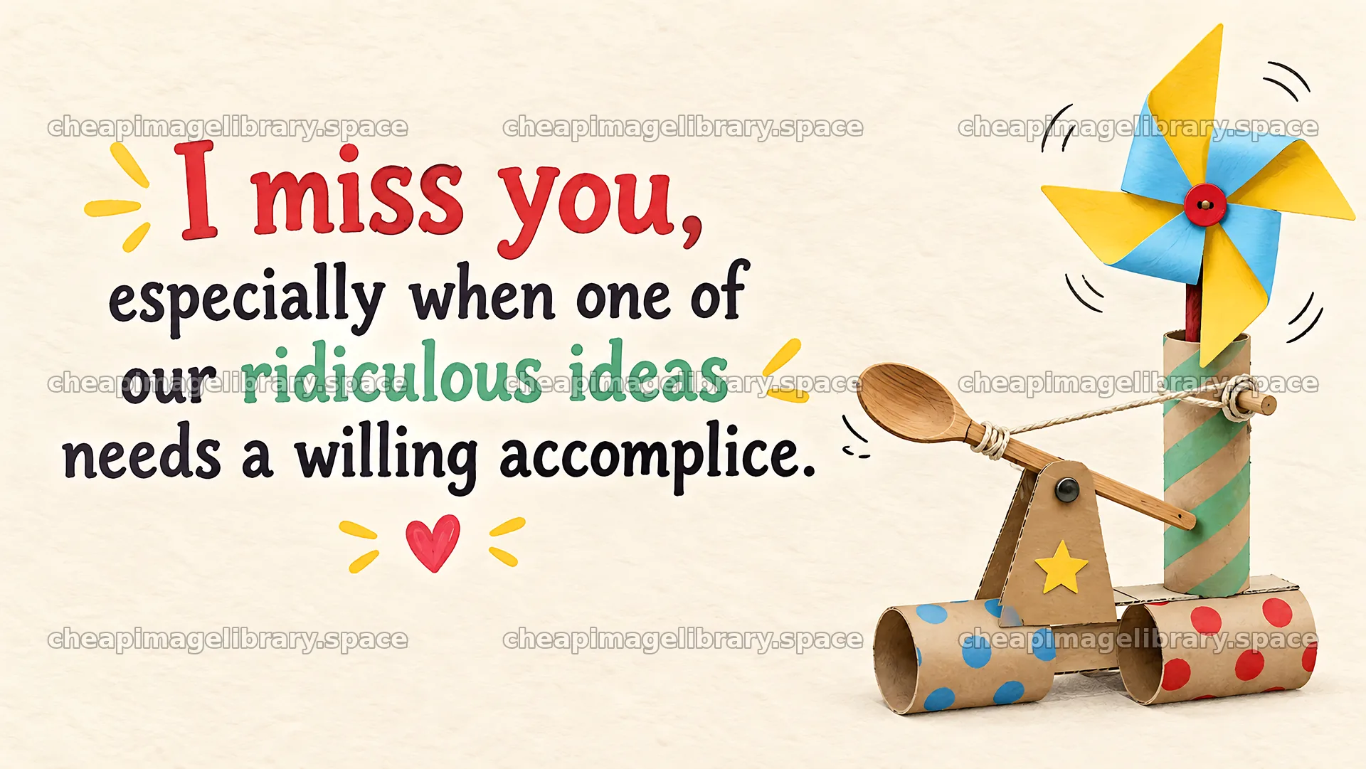 Humorous I Miss You Greeting with Cardboard Toy – image library 10324x5812