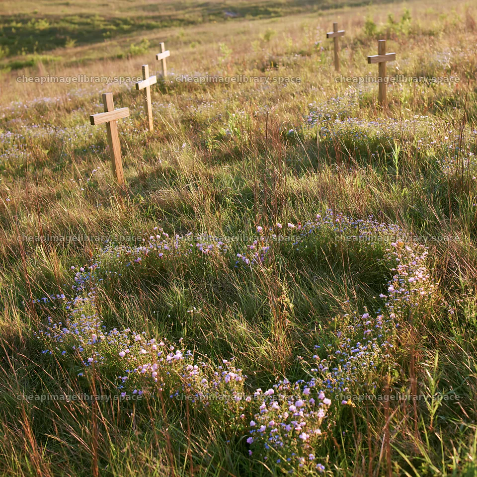 Christian crosses in meadow with flowers – image library 7938x7938