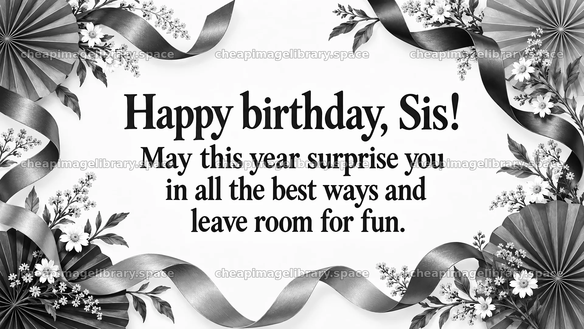 Monochrome Birthday Greeting Card for Sister – image library 10324x5812