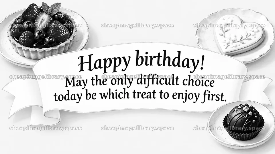 Monochrome Birthday Greeting with Desserts – image library 10324x5812
