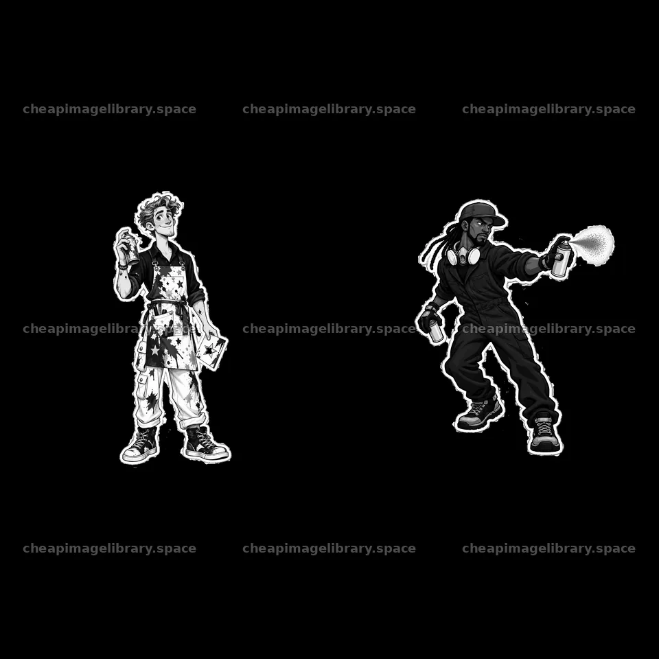 Patriotic graffiti sprayers with spray cans in black and white – image library 7746x7746