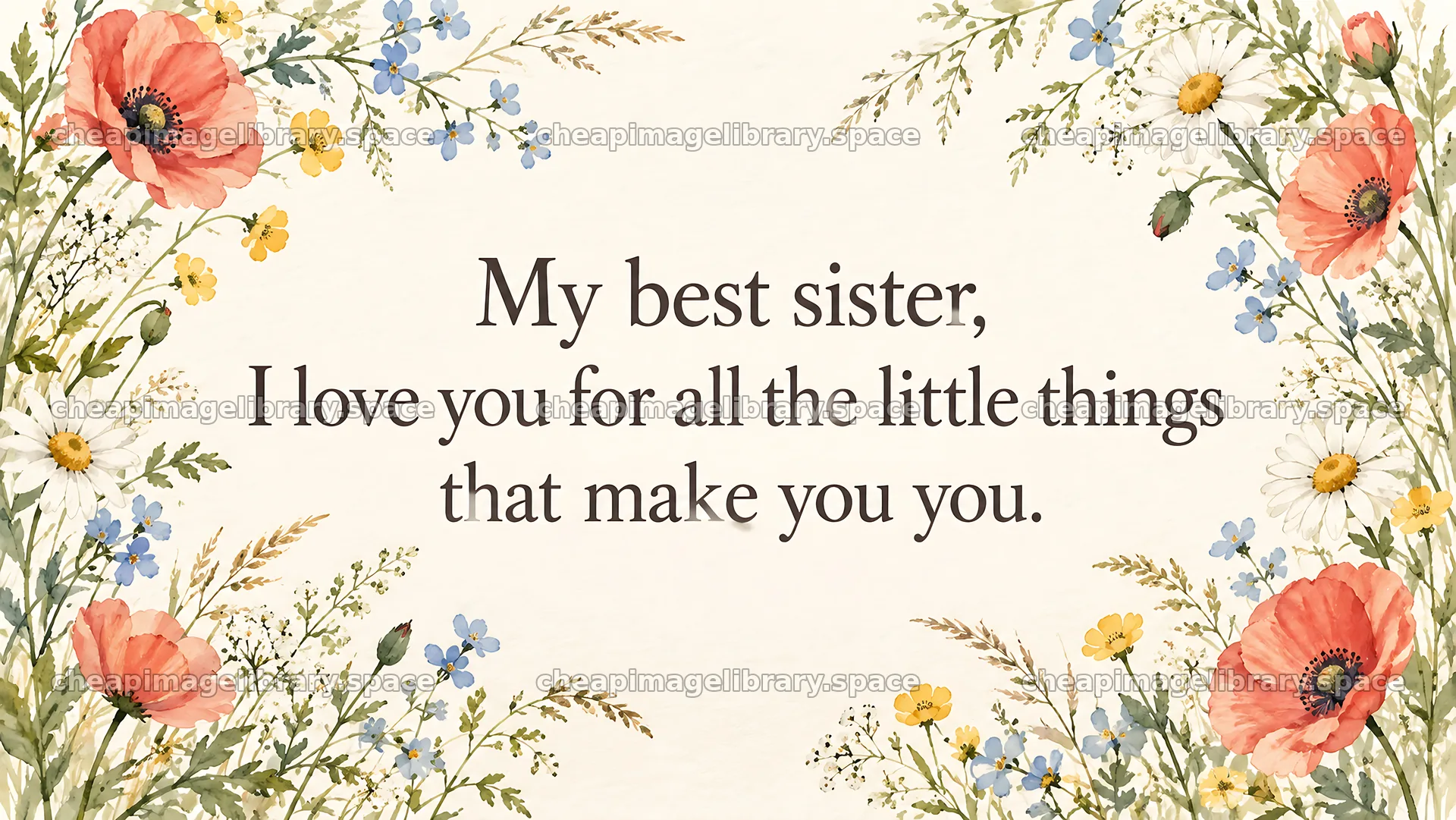 Watercolor Floral Sister Love Greeting with Message – image library 10324x5812