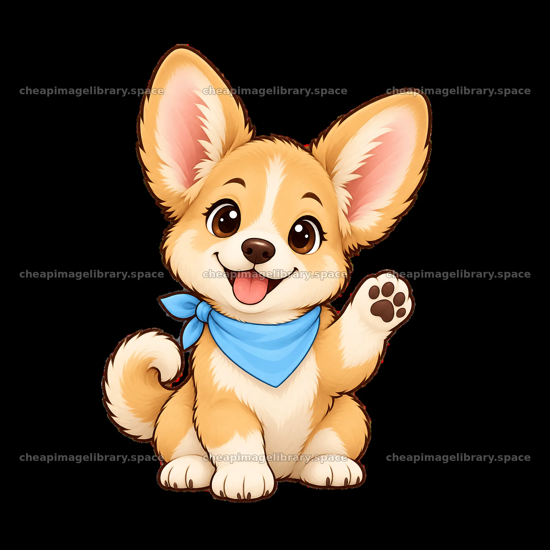 Cute dog character with a blue bandana waving a paw – image library 7746x7746
