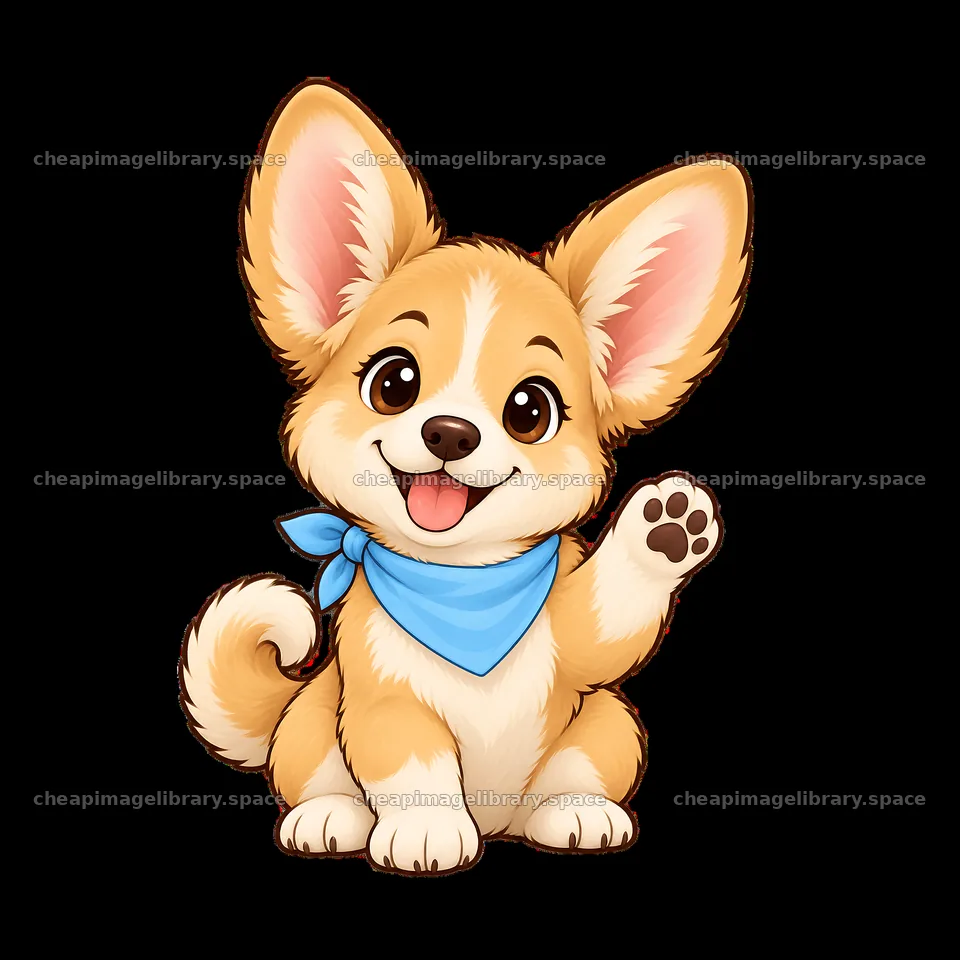 Cute dog character with a blue bandana waving a paw – image library 7746x7746