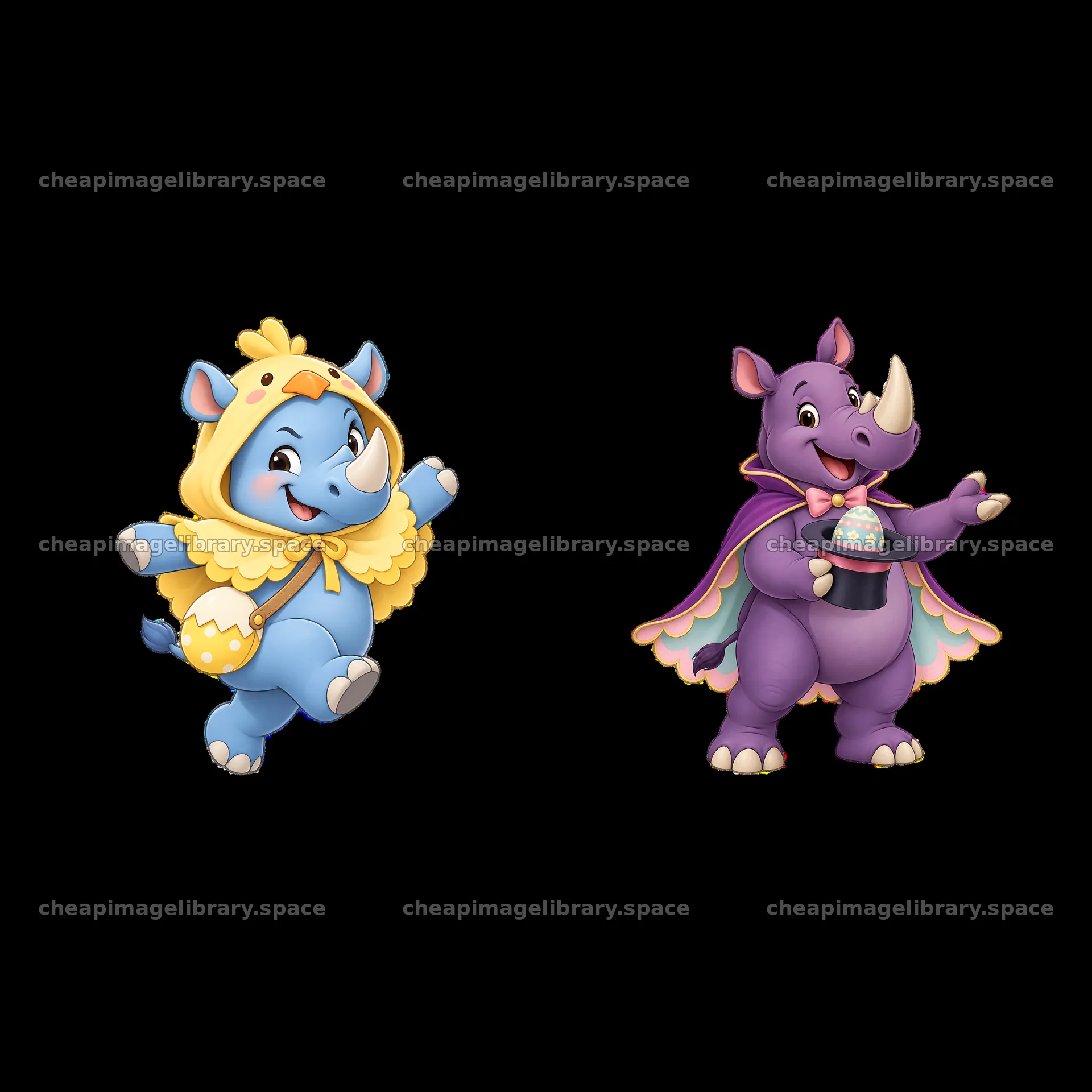 Easter rhinoceros and elephant characters with festive accessories – image library 7746x7746