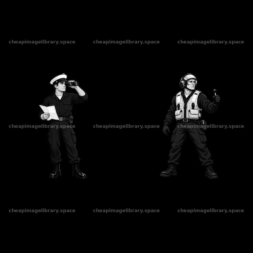 Two naval officers coordinating operations on aircraft carrier – image library 7746x7746
