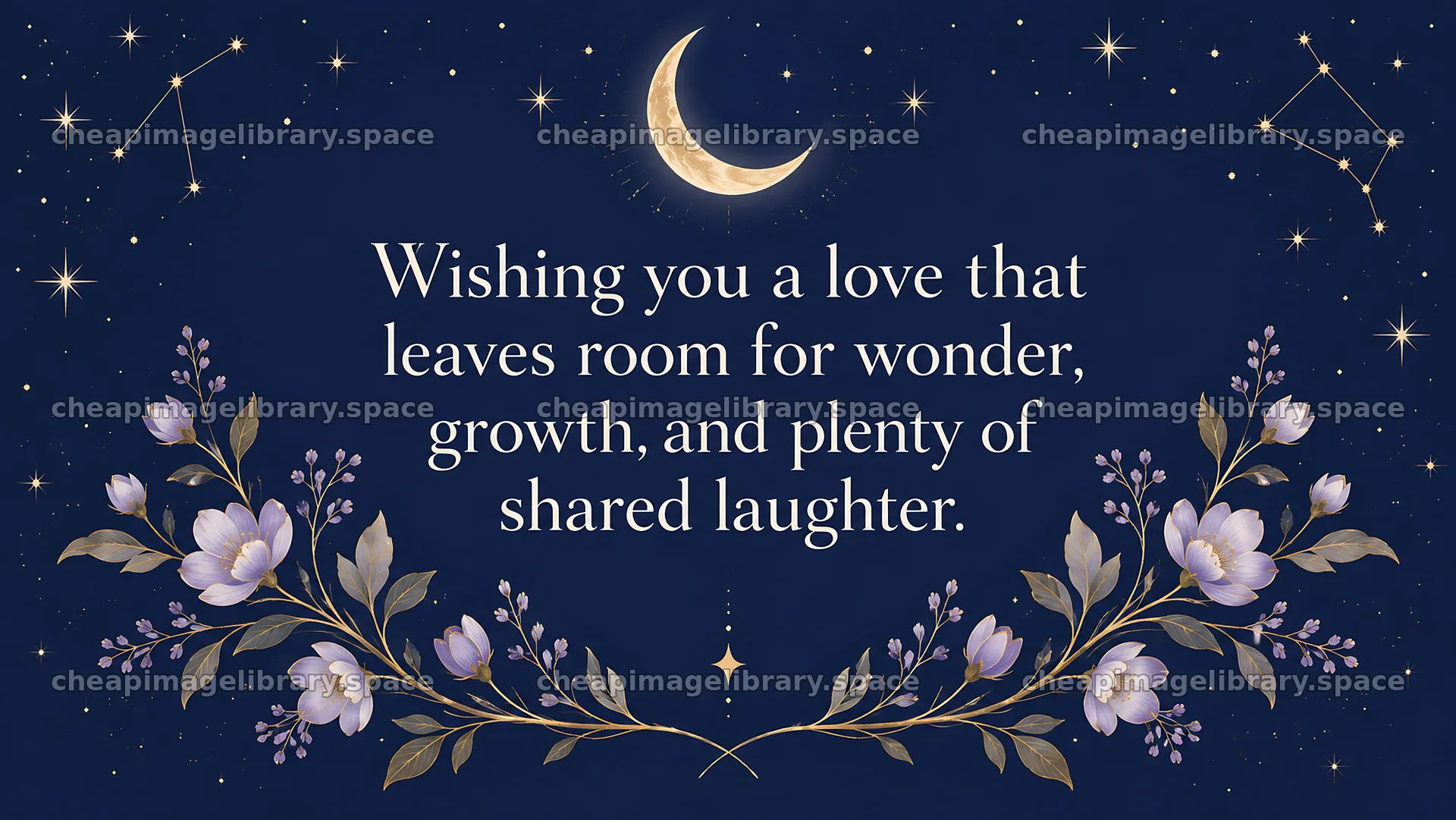 Starry Wedding Greeting with Floral Branches – image library 10324x5812