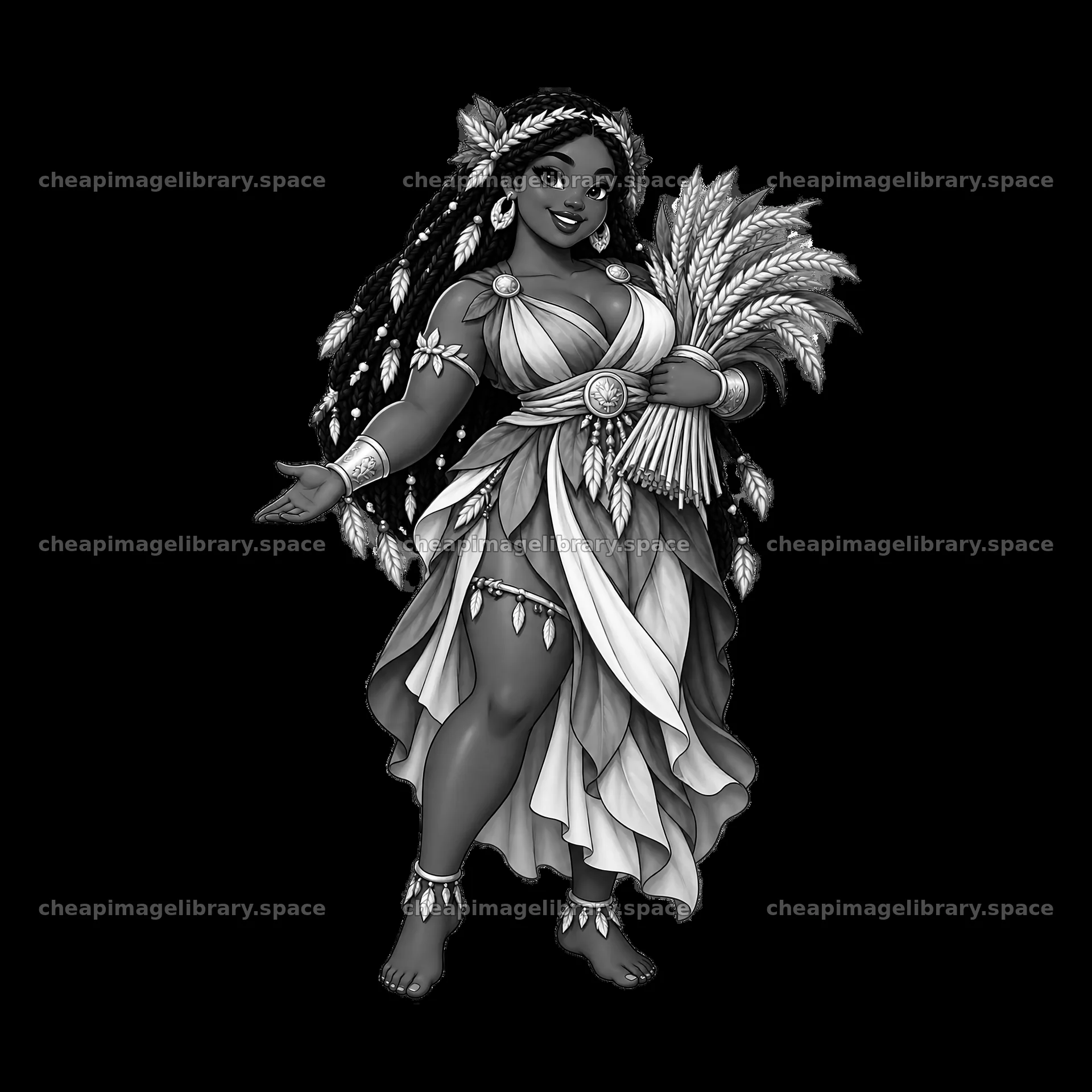 Pagan goddess figure holding wheat and welcoming – image library 7746x7746