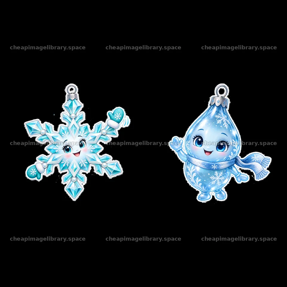 Snowflake and water droplet cartoon ornaments for Christmas – image library 7746x7746
