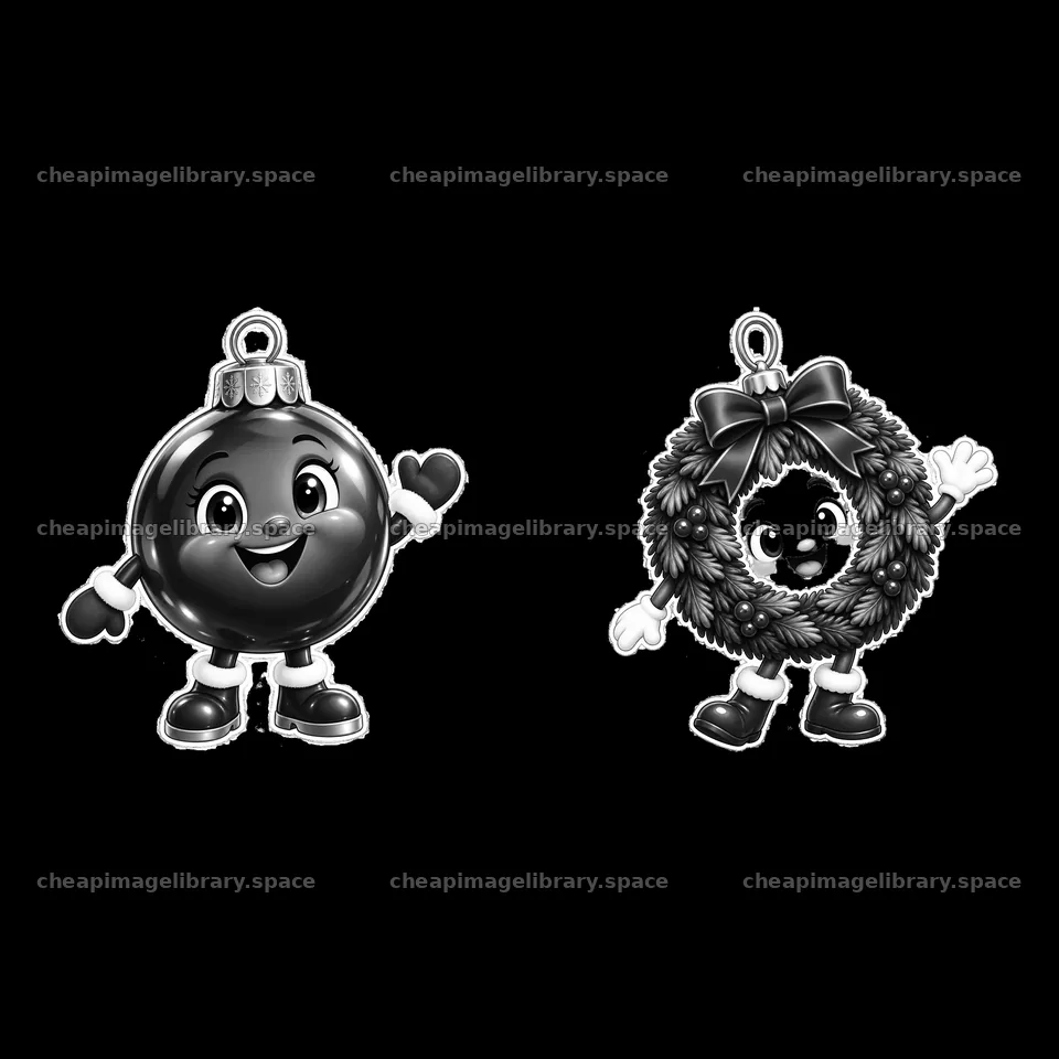 Cartoon Christmas ornament with smiling characters and accessories – image library 7746x7746