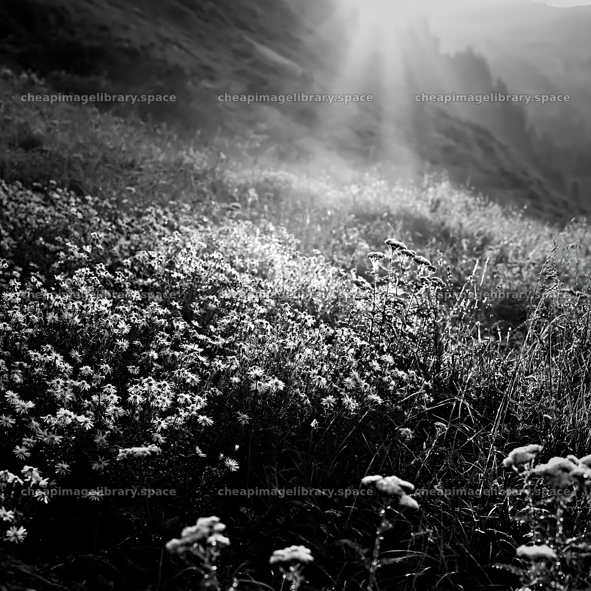 Light rays over meadow in Lauterbrunnen Valley – image library 7938x7938