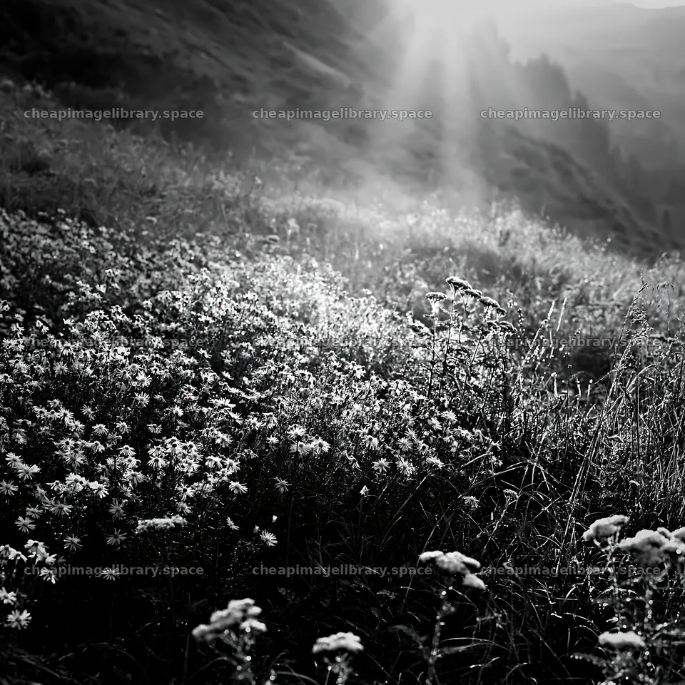 Light rays over meadow in Lauterbrunnen Valley – image library 7938x7938