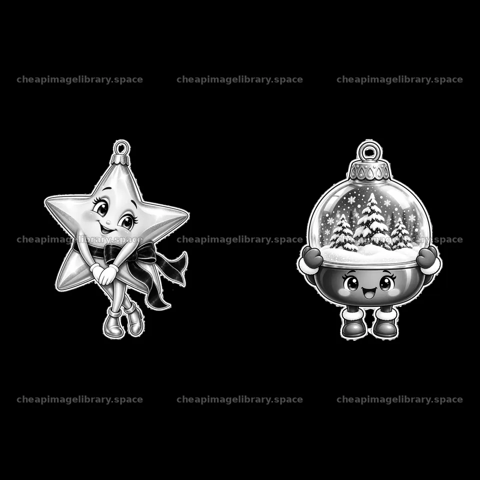 Star and snow globe ornament cartoon sticker design – image library 7746x7746