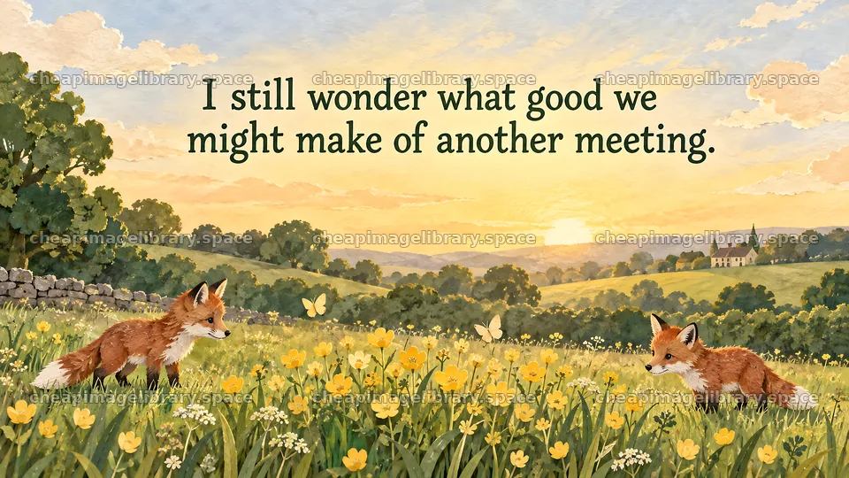 Foxes Meet in a Golden Meadow Greeting Illustration – image library 10324x5812