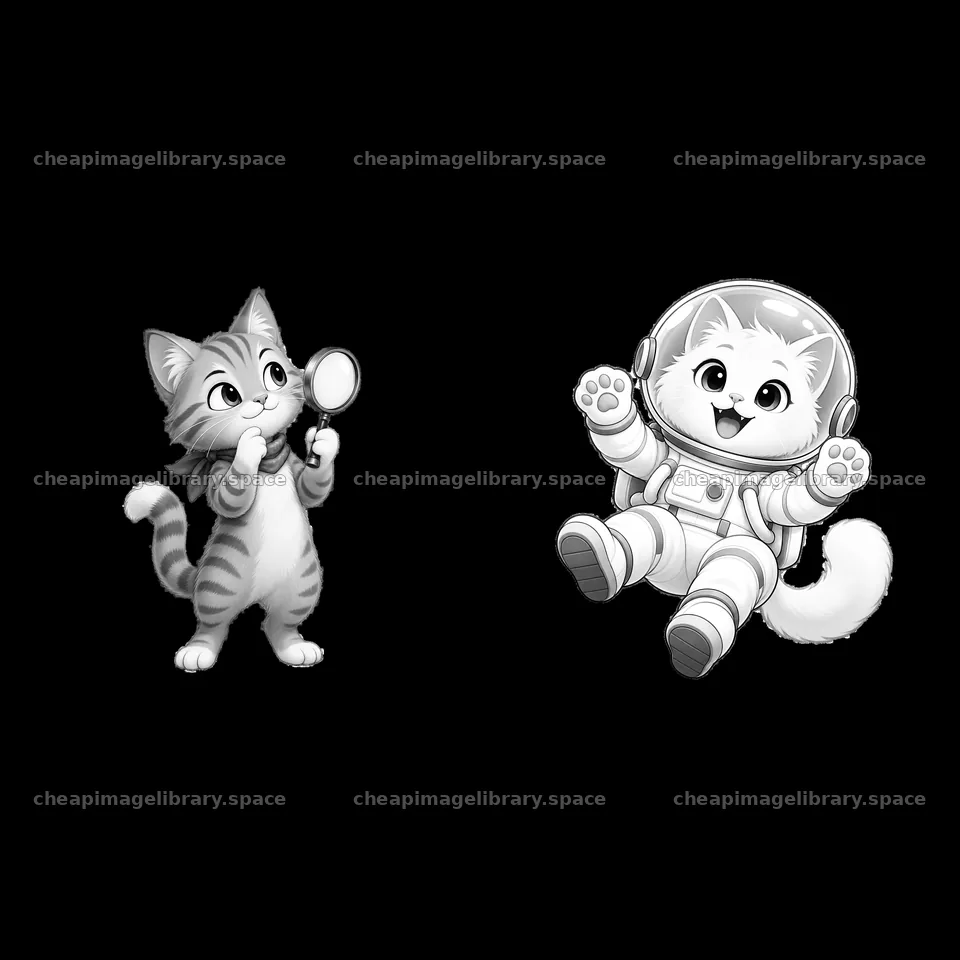 Cats exploring space in cartoon sticker design – image library 7746x7746