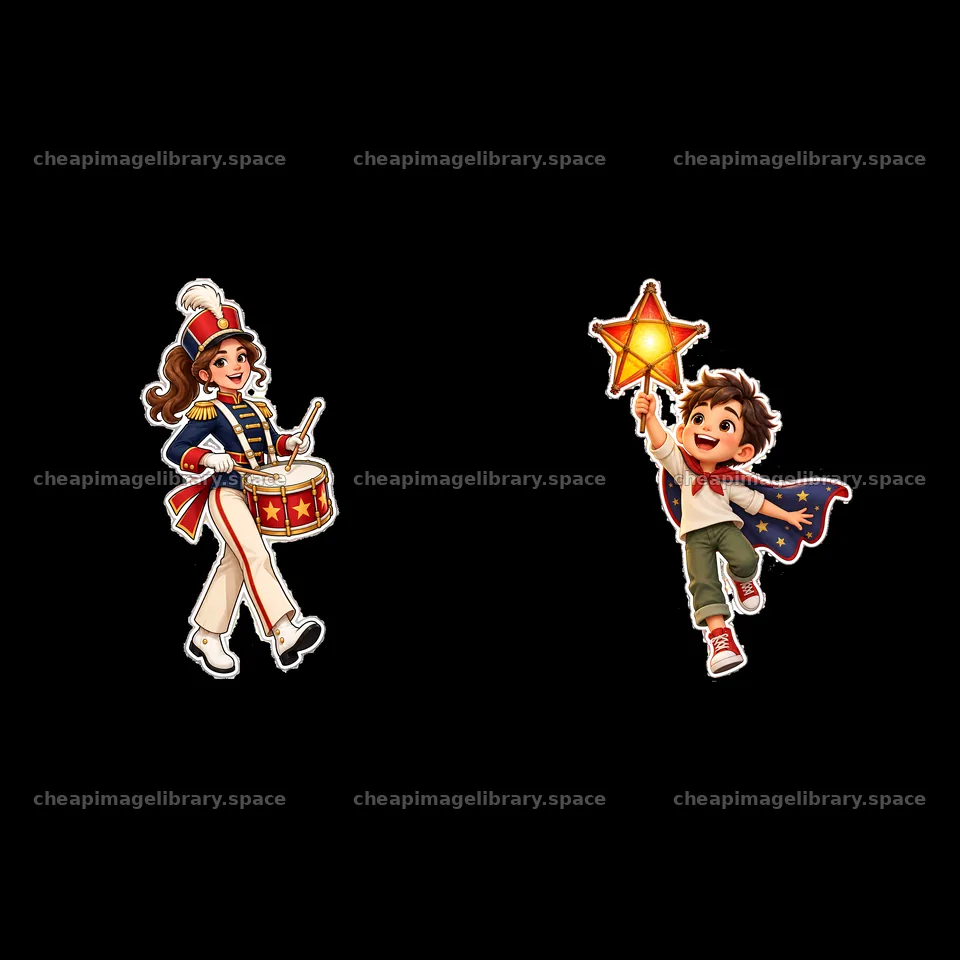 Patriot characters with a drummer girl and a boy holding a star – image library 7746x7746