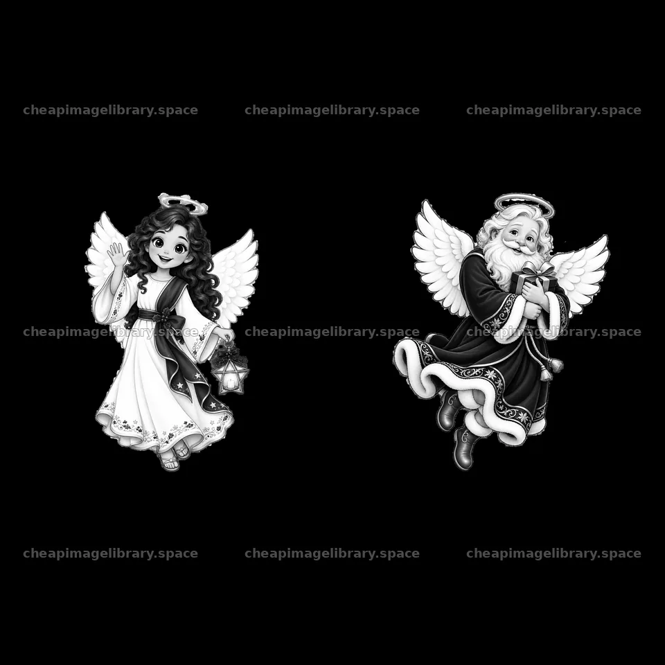 Christmas angel sticker set with girl and boy illustrations – image library 7746x7746