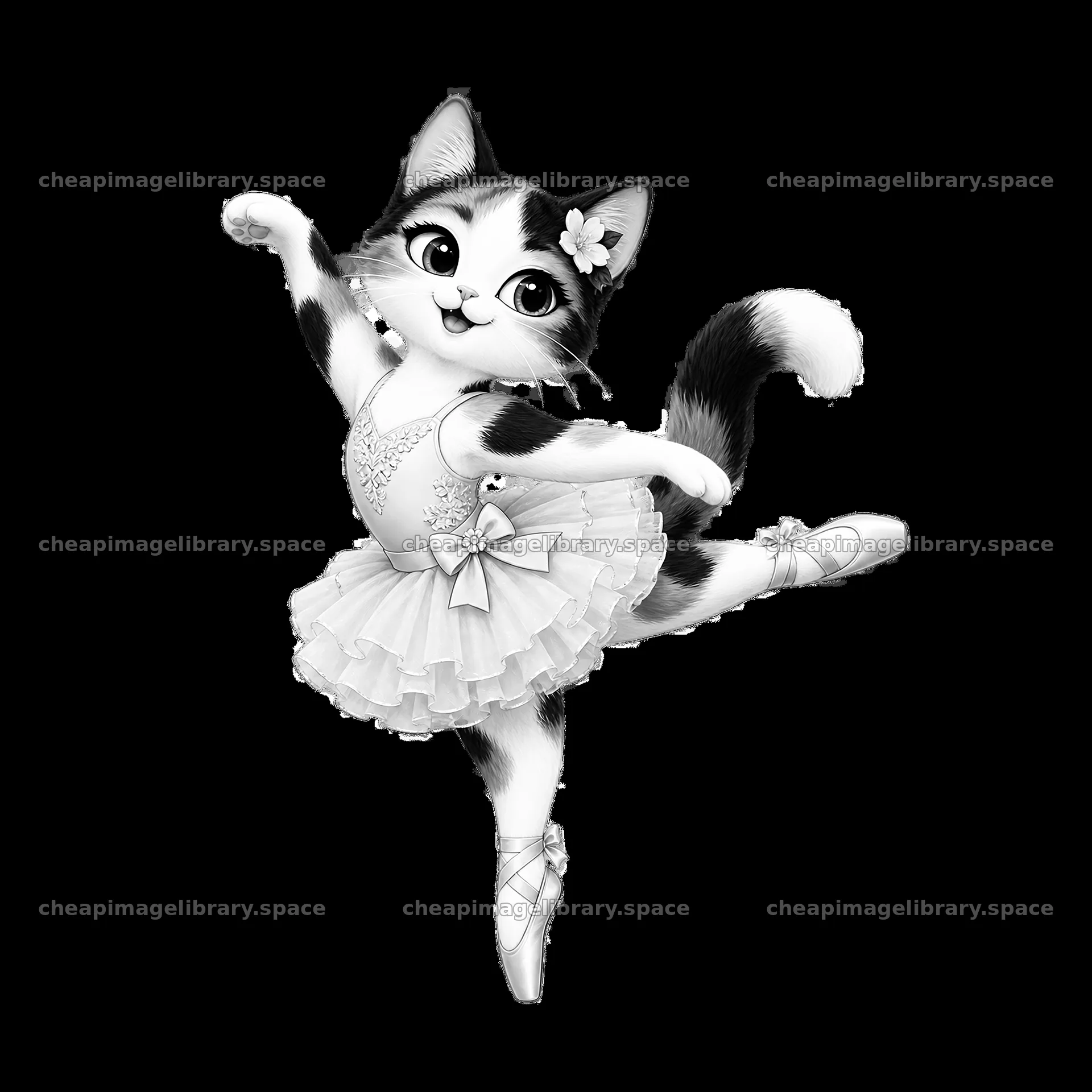 Ballet cat dancing on one leg in a tutu with ballet shoes – image library 7746x7746