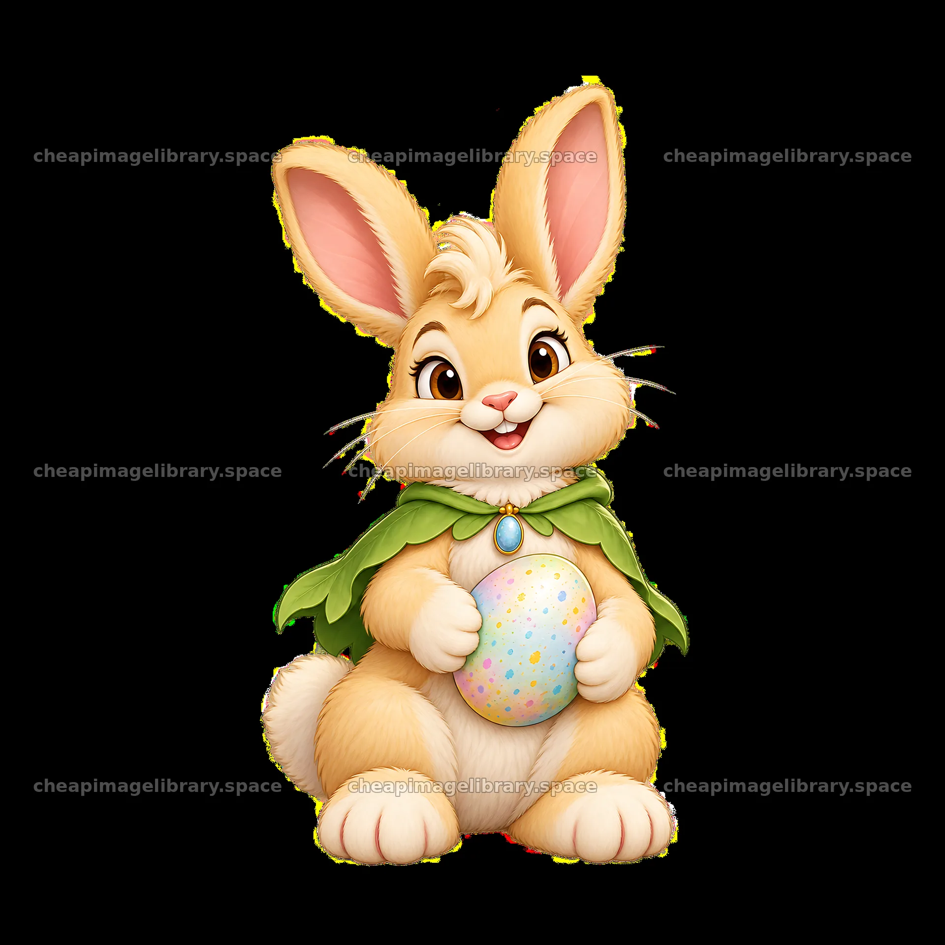 Happy Easter Bunny holding a decorated egg – image library 7746x7746