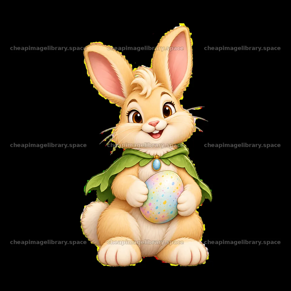 Happy Easter Bunny holding a decorated egg – image library 7746x7746