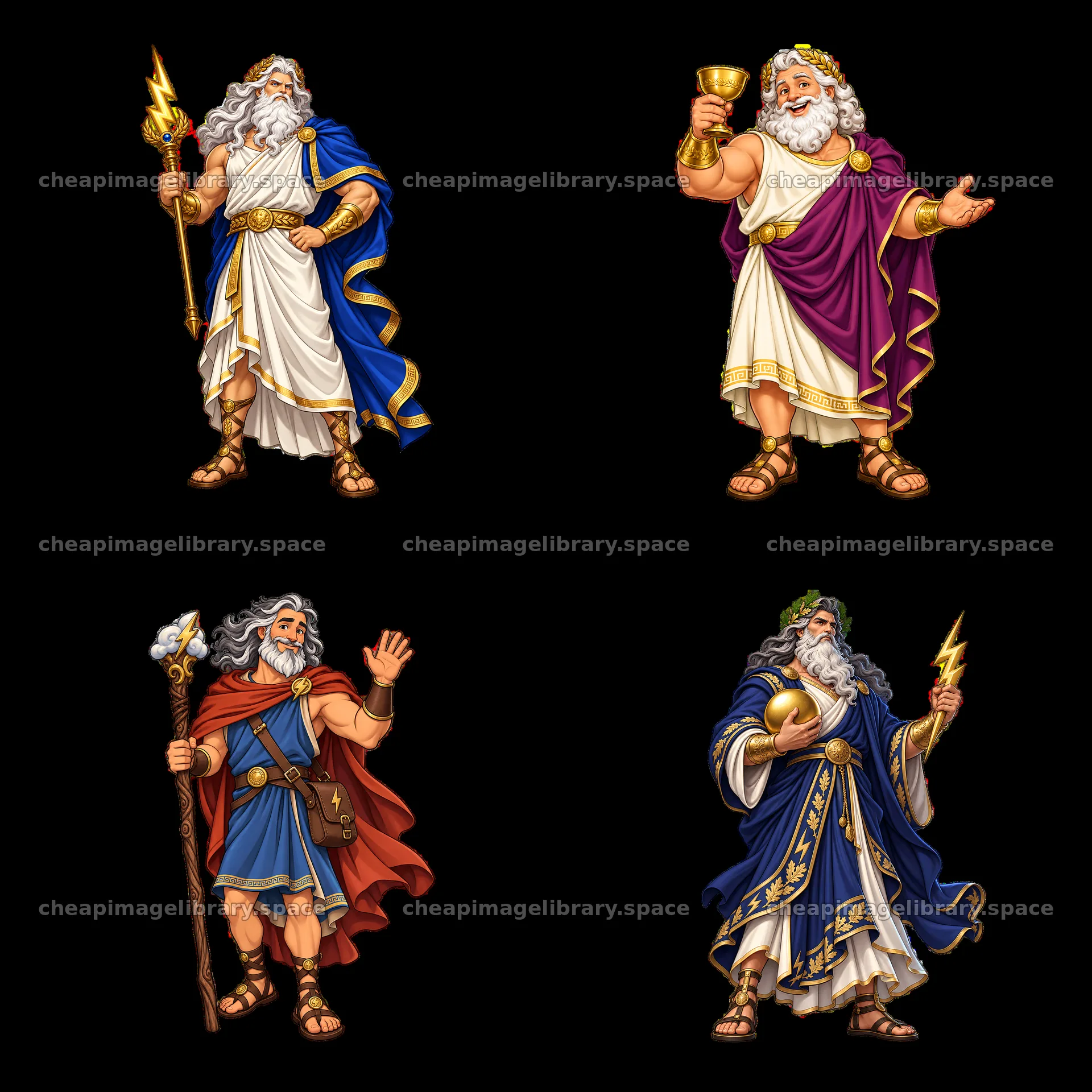 Zeus cartoon stickers featuring different poses and accessories – image library 7746x7746