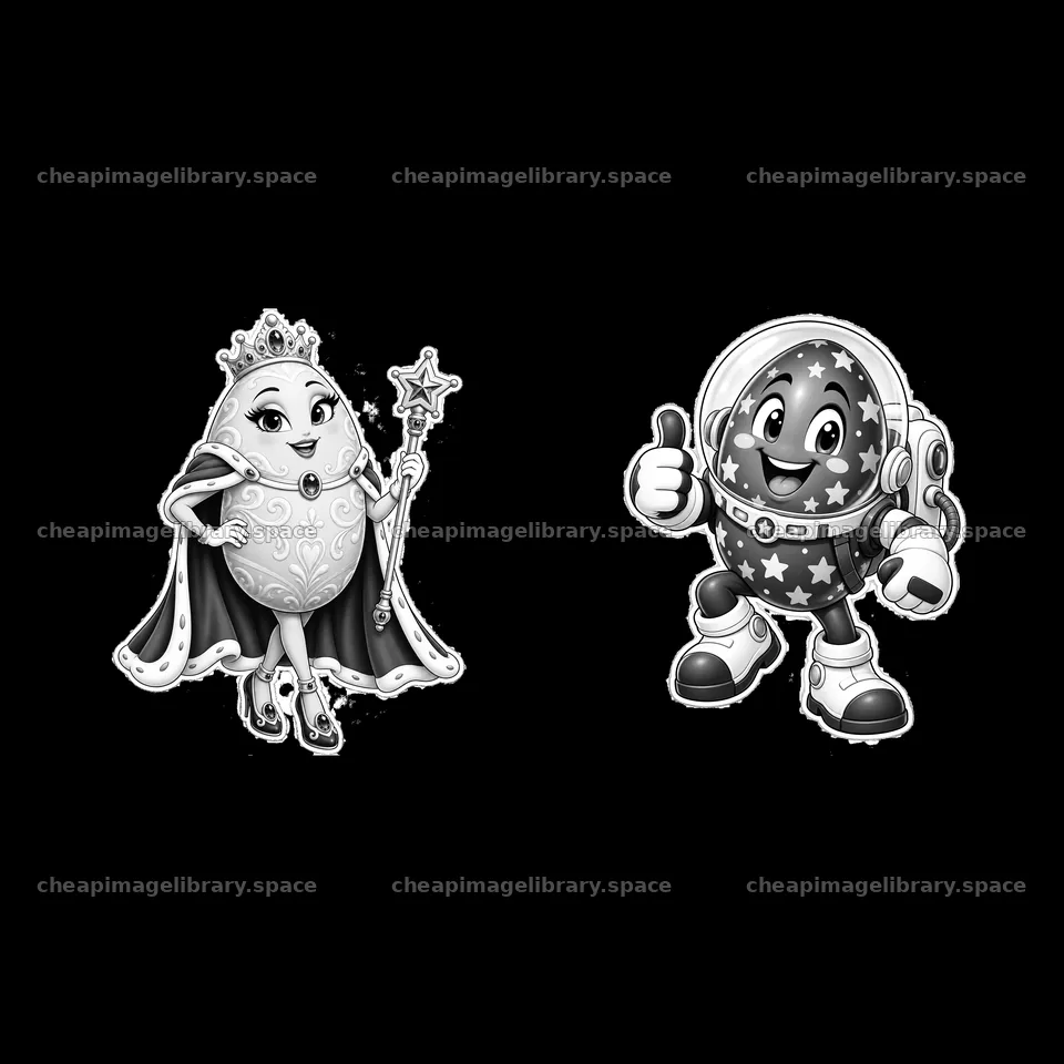 Easter egg characters with crown and thumbs up gesture – image library 7746x7746
