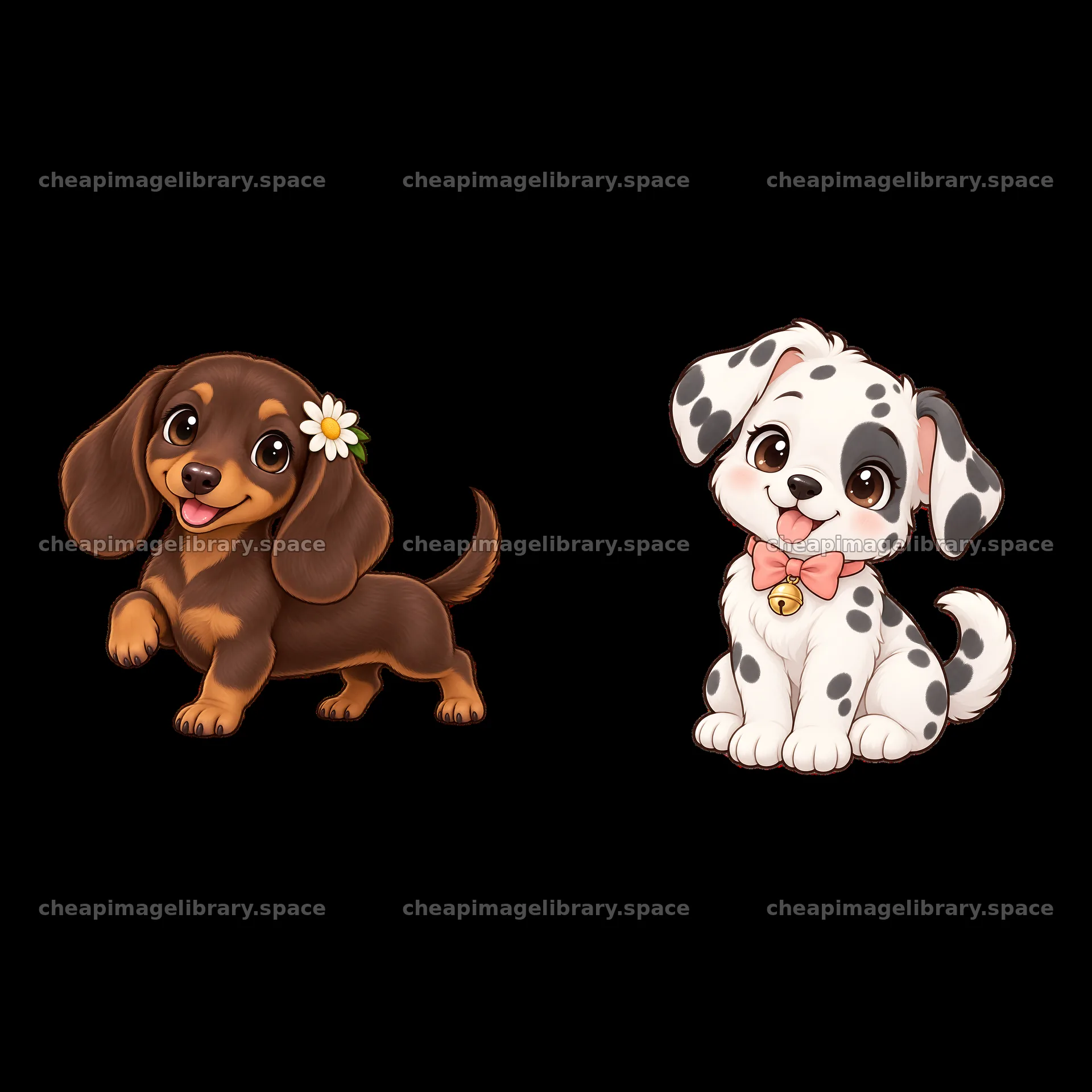 Cute cartoon dogs with accessories in a playful pose – image library 7746x7746