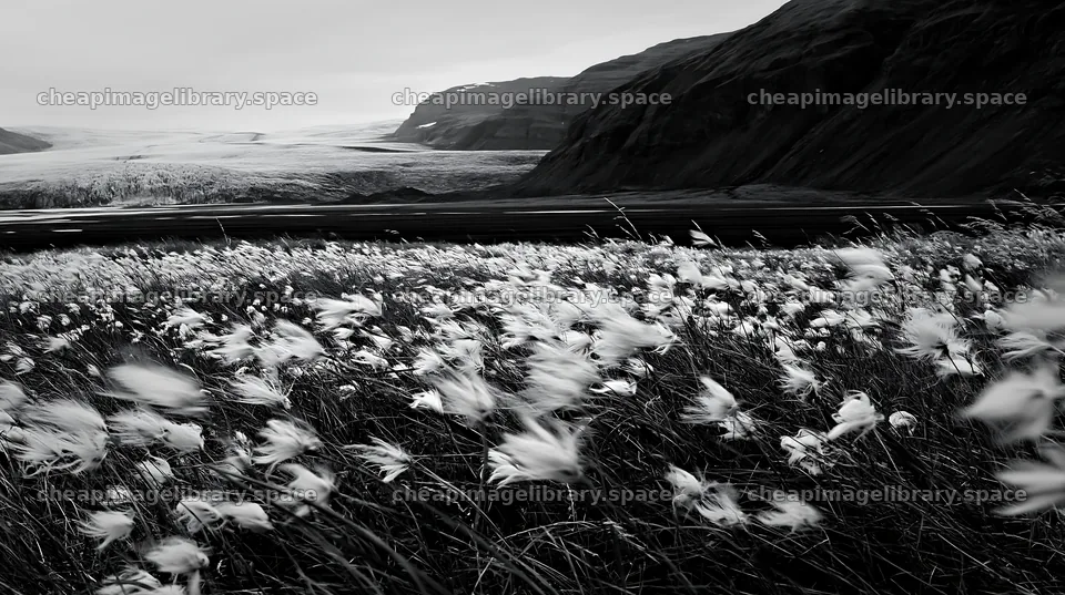 Meadow with seedheads against a mountain backdrop – image library 10608x5938