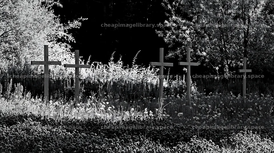 Wooden crosses in a meadow during Christmas season – image library 10608x5938