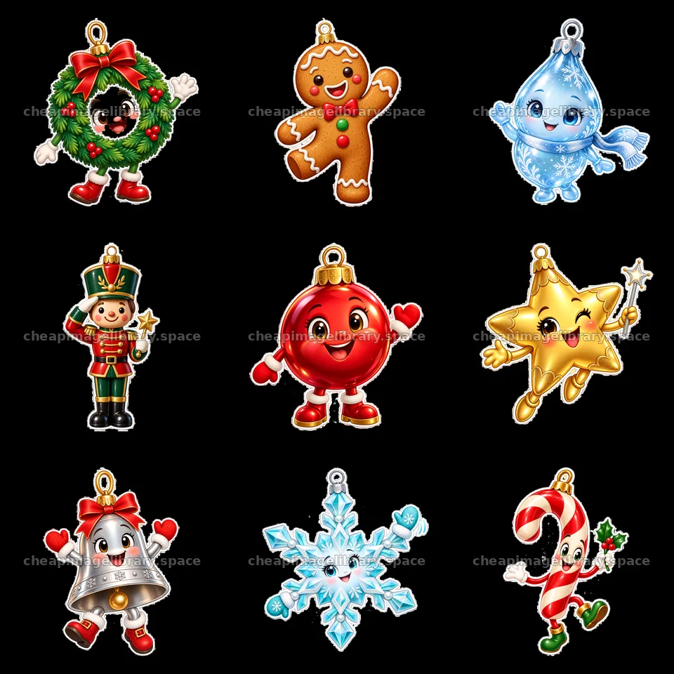 Christmas ornaments with a gingerbread man, nutcracker, and more – image library 7746x7746