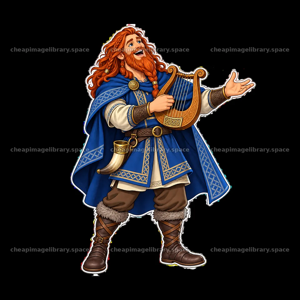 Odin sings with lyre in traditional Norse attire – image library 7746x7746